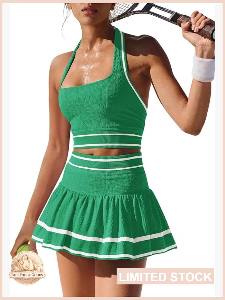 2 Piece Tennis Skirt Set Pickleball Golf Outfit Stretch Moisture-Wicking